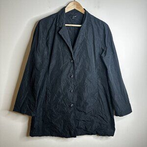 Sun Kim Jacket Womens‎ S Crinkle Black Collar Lightweight Boho Lagenlook Artsy